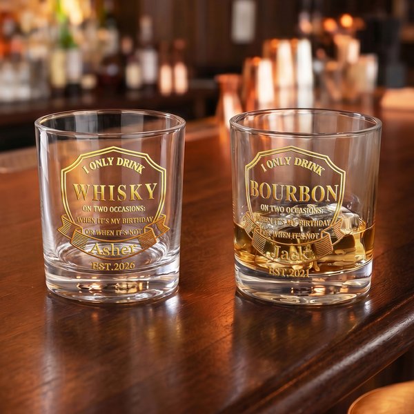 Personalised I Only Drink Spirits 10 oz Rock Whiskey Glass with Name and Year Father's Day Birthday Gift for Dad Man