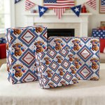 Papier d'emballage personnalisé Highland Cow American Flag avec nom Lot de 3 Cadeau d'anniversaire pour les Américains à l'occasion de la fête de l'Indépendance