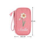 Organizzatore cavi personalizzato doppio strato con nome e fiore di nascita, portatile da ufficio e viaggio - Regalo di compleanno per donne