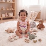 Gepersonaliseerde Roze Strik Bloemen Geborduurde Naam 100% Katoenen Baby Zomer Romper Coming Home Baby Shower Gift voor Pasgeboren Meisje
