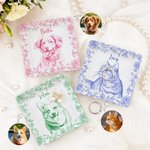 Henkilökohtainen Toile De Jouy Style Pet Portrait Keraaminen Trinket Korut Dish nimi syntymäpäivälahja lemmikkieläinten omistajalle