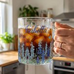 Tazza di vetro personalizzata con manico e nome, regalo di compleanno e anniversario per le donne che amano la natura.