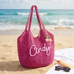Personalized Multicolor Name Cute Flower Yarn Tote Bag Summer Vacation Use Beach Party Birthday Gift for Female Bridesmaid Besties