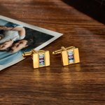 Personalised 1-4 Birthstones Set of 2 Rectangular Cufflinks Dainty Clothing Accessories Birthday Anniversary Christmas Gift for Father Family