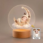 Luz nocturna personalizada de acrílico con foto 3D nombre y diseño de bebé durmiendo en la luna regalo de baby shower y cumpleaños para recién nacidos