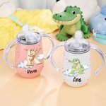 Vaso personalizada de acero inoxidable con asa inicial y nombre de animal lindo regalo de fiesta de bienvenida y cumpleaños para niños y pequeños