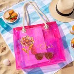 Personalised Gold Birth Flower Clear Tote Bag with Name Travel Essential Wedding Birthday Gift for Bridesmaid Friend