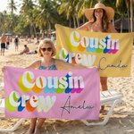 Personalisierte Multicolor Cousin Crew schnell trocknende Strandtuch mit Namen Sommer Urlaub Strand Party Geburtstag Geschenk für Familie