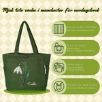 Personlig tote bag i manchester med namn och månadsblomma rymlig vardagsväska fantastisk present till kvinnor och vänner