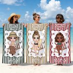 Gepersonaliseerde sneldrogende strandhanddoek van stripfiguur met naam en titel Outdoor Beach Party Verjaardagscadeau voor kinderen vrienden familie