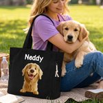 Personalised Cute Cartoon Pet Large Capacity Corduroy Tote Bag with Name Daily Use Commuting Travel Birthday Gift for Pet Owners