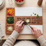 Personalised Engraved Title 1-4 Names Acacia Marble 11 Pcs Cutting Board Coaster Set with Bowl and Spoon Father's Day Housewarming Gift for Dad