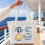 Personalized Cartoon Character Cruise Ship Corduroy Tote Bag with Text and Name Travel Essential Daily Use Birthday Gift for Her