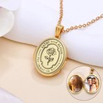 Personalisierte zarte Medaillon-Halskette mit Geburtsblume | mit Fotos und Text-Gravur | Geburtstag Jahrestag Muttertag Geschenk für Mama Oma Frau