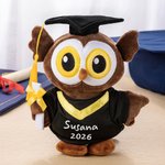 Peluche de búho personalizado con birrete toga texto y año recuerdo regalo de graduación para graduados y compañeros de clase