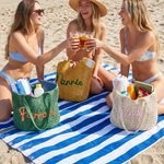 Personalized Multicolor Name Cute Flower Yarn Tote Bag Summer Vacation Use Beach Party Birthday Gift for Female Bridesmaid Besties