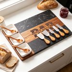 Personalised Engraved Title 1-4 Names Acacia Marble 11 Pcs Cutting Board Coaster Set with Bowl and Spoon Father's Day Housewarming Gift for Dad