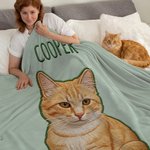 Personalized Printed Embroidery-Style Pet Photo Soft Throw Blanket with Name Home Travel Daily Use Birthday Gift for Pet Owners Lovers