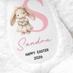 Peluche de conejo personalizado de felpa suave con nombre y año regalo de Pascua y cumpleaños para recién nacidos y niños