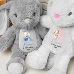 Peluche de conejo personalizado de felpa suave con nombre y año regalo de Pascua y cumpleaños para recién nacidos y niños
