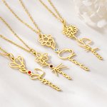 Personalized Birthstone Birth Flower Necklace with Name Birthday Anniversary Gift for Mom Grandma Aunt Girlfriend