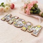 Personalised Mom Floral Wooden Sign with Names Home Decor Mother's Day Birthday Gift for Mom