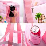 Personalized 3D Cartoon Sandbeach Character Mesh Beach Tote Bag with Name Summer Vacation Swimming Pool Birthday Gift for Women Girls