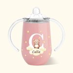 Vaso personalizado con animales del bosque e iniciales con tapa y asa 295 ml regalo de cumpleaños o regreso a la escuela para niños