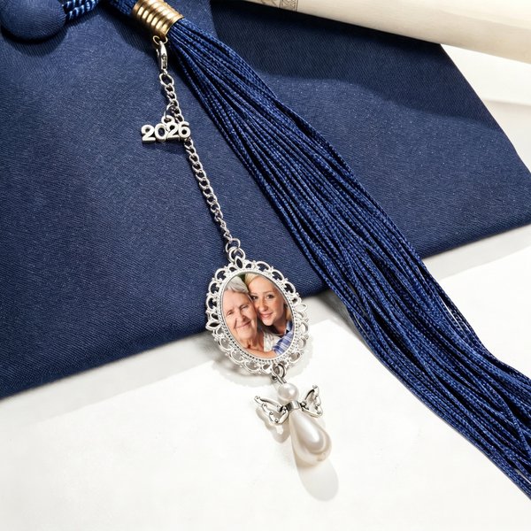 Personalized Pearl Butterfly Graduation Cap Charm Tassel Memorial Ornament with Photo Class of 2026 Graduation Gift for Graduate
