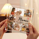 Plaque carrée en acrylique personalisée avec texte et 7 photos de famille - Cadeux d'aniversaire et fête des Mères pour les femmes