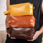 Gepersonaliseerde waterdichte PU lederen make-up tas met naam Home Business Trip Vaderdag cadeau voor man vriend vader