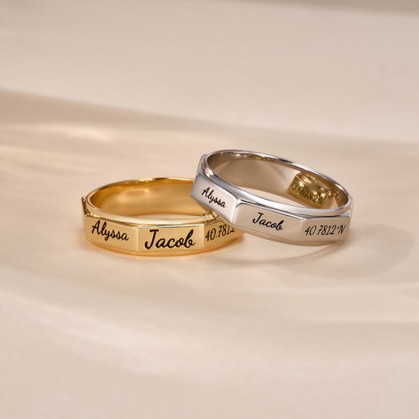 Anillo familiar octogonal personalizado de plata de ley con 1-8 nombres grabados Cumpleaños Día de la Madre Regalo para mamá Familia