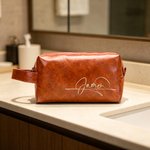 Gepersonaliseerde waterdichte PU lederen make-up tas met naam Home Business Trip Vaderdag cadeau voor man vriend vader