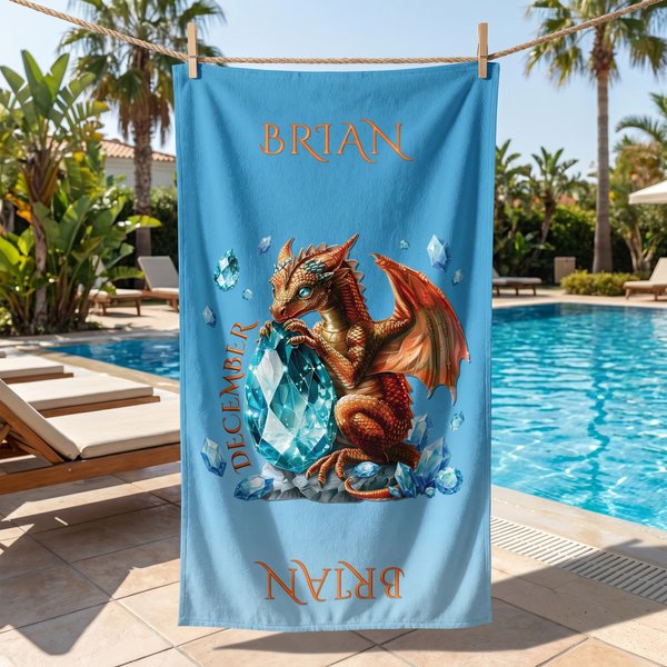 Personalisierte Dragon Birthstone Quick Dry Strandtuch mit Namen Outdoor Beach Party Wesentliche Geburtstagsgeschenk für Drachenliebhaber Kinder