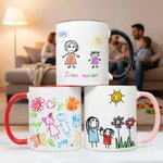 Mug en céramique de 325 ml  personnalisé avec dessin d'enfant - Cadeaude Noël et d'anniversaire pour la famille
