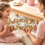 Personalised Mom Floral Wooden Sign with Names Home Decor Mother's Day Birthday Gift for Mom