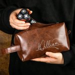 Gepersonaliseerde waterdichte PU lederen make-up tas met naam Home Business Trip Vaderdag cadeau voor man vriend vader