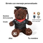 Oso de peluche graduación personalizado con birrete escudo escolar y nombre promoción 2026 regalo de graduación para niños graduados