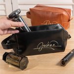 Gepersonaliseerde waterdichte PU lederen make-up tas met naam Home Business Trip Vaderdag cadeau voor man vriend vader