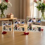 Plaque carrée en acrylique personalisée avec texte et 7 photos de famille - Cadeux d'aniversaire et fête des Mères pour les femmes