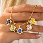 Personalized 1-6 Sea Turtle Birthstones Zircon Sterling Silver Necklace Dainty Jewelry Anniversary Birthday Gift for Women Turtle Lovers