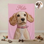 Personalized Printed Embroidery-Style Pet Photo Soft Throw Blanket with Name Home Travel Daily Use Birthday Gift for Pet Owners Lovers