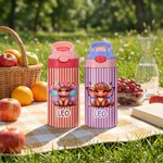 Personalizada Nacimiento Flor Highland Vaca Nombre 12 oz Botella de agua con pajita y asa de vuelta a la escuela Regalo de cumpleaños para las niñas