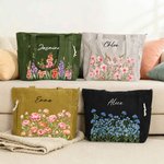 Personalized Birth Flower Name Corduroy Large Capacity Corduroy Tote Bag with Zipper and Front Pocket Daily Use Birthday Travel Gift for Her