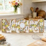 Personalised Mom Floral Wooden Sign with Names Home Decor Mother's Day Birthday Gift for Mom