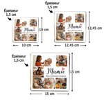 Plaque carrée en acrylique personalisée avec texte et 7 photos de famille - Cadeux d'aniversaire et fête des Mères pour les femmes
