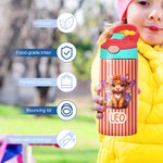 Personalizada Nacimiento Flor Highland Vaca Nombre 12 oz Botella de agua con pajita y asa de vuelta a la escuela Regalo de cumpleaños para las niñas