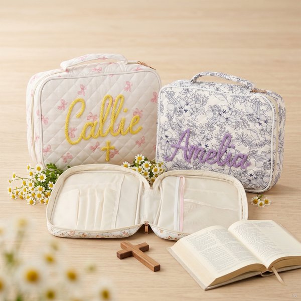 Couverture de Bible en coton personnalisée avec nom et croix Cadeau de baptême pour chrétiens pasteurs