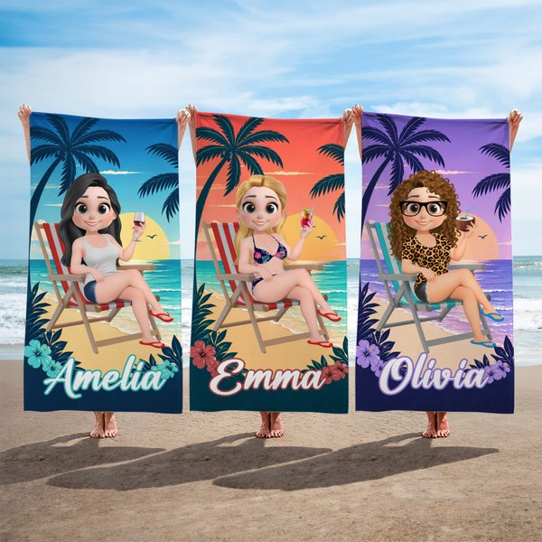 Personalized 3D Cartoon Beach Character Quick Dry Microfiber Beach Towel with Name and Drawstring Bag Travel Essential Birthday Gift for Him Her