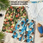 Short de bain à motifs tropicaux hawaïens personnalisé avec photo de 1 à 5 visages - Cadeau d'anniversaire pour les hommes et enfants